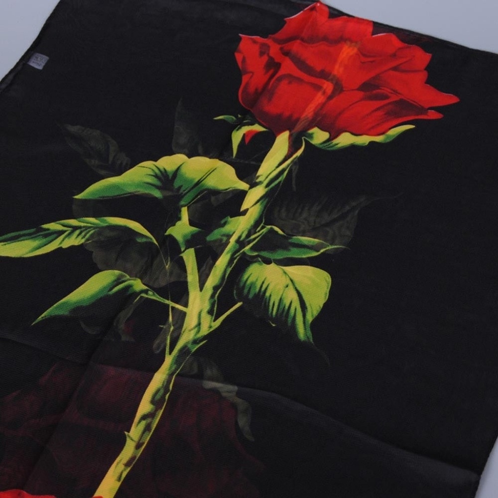 Black & Red Rose Chiffon Wrap Scarf Shawl - Picture 3 of 6